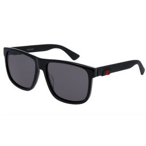 GUCCI GG0010S-001 MATTE BLACK SQUARE SUNGLASSES WITH SIGNATURE WEB STRIPE